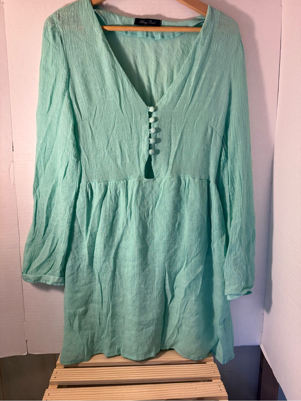 Honey Punch Mint Green V-Neck Button-Front Tunic